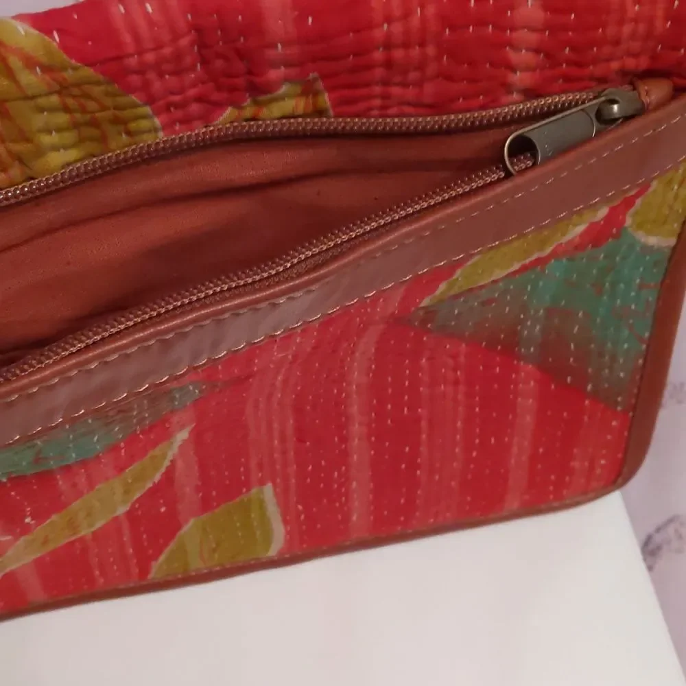Kantha Envelope Bag Floral Quilted Clutch Magnetic Snaps Hand-stitched